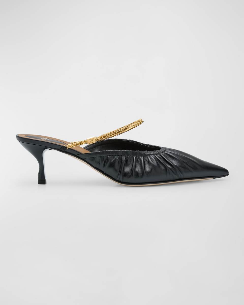 Colibri Lite Chain-Strap Leather Kitten Mules